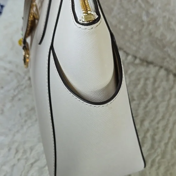 Michael Kors White Tote with Bear Charm Added EUC LIKE NEW - Picture 4 of 13